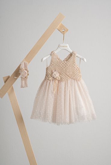 Εικόνα της Πακέτο βάπτισης για κορίτσι Piccolino Thea beige με τσάντα καπιτονέ ivory