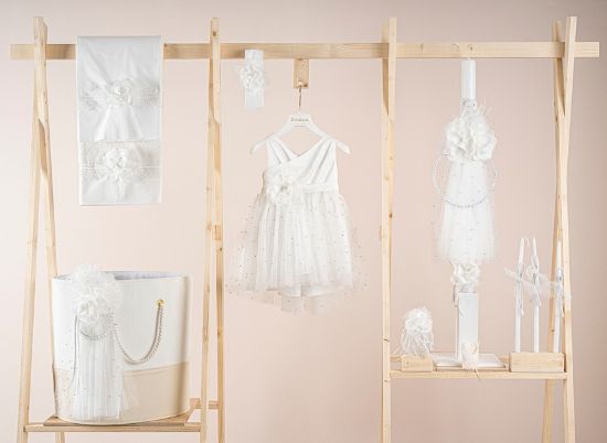 Εικόνα της Πακέτο βάπτισης για κορίτσι Piccolino Zoe ivory με καλάθι