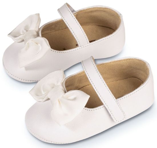 Εικόνα της Γοβάκι Μονή Μπαρέτα με Υφασμάτινο Χειροποίητο Φιογκάκι MI1646 Λευκό