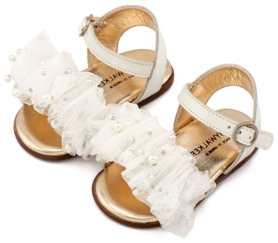 Εικόνα της Πέδιλο με Χειροποίητο Διακοσμητικό απο Τούλι και PRI2656 Εκρού