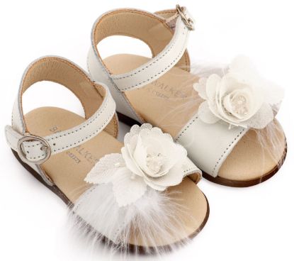 Εικόνα της Πέδιλο Διακοσμημένο με Χειροποίητο Λουλούδι με Πούπουλα PRI2662 Εκρού