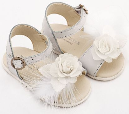 Εικόνα της Πέδιλο Διακοσμημένο με Χειροποίητο Λουλούδι με Πούπουλα PRI2662 Λευκό