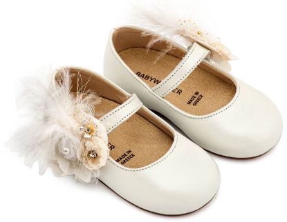 Εικόνα της Γοβάκι με Λουλούδια και Πούπουλα BW4887  Εκρού