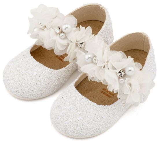 Εικόνα της Γοβάκι Μονή Μπαρέτα Στρας με Λουλούδια Πέρλες και Κρύσταλα Swarovski  LU6118 Λευκό