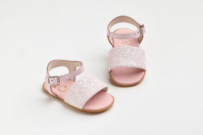 Σανδάλι για τα πρώτα βήματα σε ροζ ματ γκλίτερ και ροζ δέρμα