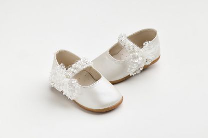 Εικόνα της K626E - Μπαλαρίνα για τα πρώτα βήματα σε εκρού τεχνόδερμα με πέρλες και παγιέτες