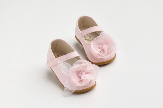 Εικόνα της K632P - Μπαλαρίνα για τα πρώτα βήματα σε ρόζ συνθετικό καστόρ με χειροποίητο ροζ λουλούδι και πουα πλισε τούλι