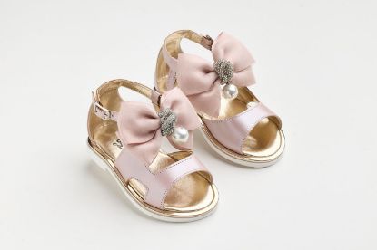 Εικόνα της KE16 - Σανδάλι περπατήματος σε dusty pink δέρμα με φιόγκο από σατέν και τούλι με στρας και πέρλα