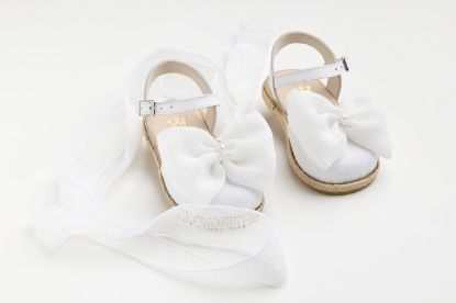 Εικόνα της K656A - Εσπαντρίγια περπατήματος σε λευκό δέρμα και ύφασμα με χειροποίητο φιόγκο