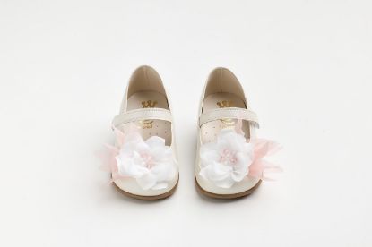 Μπαλαρίνα περπατήματος σε εκρού δέρμα με off white Και dusty pink χειροποίητο διακοσμητικό