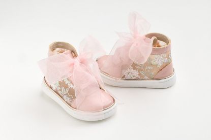 Μποτάκι περπατήματος σε dusty pink δέρμα και διαφάνεια κεντημένη με παγιέτες