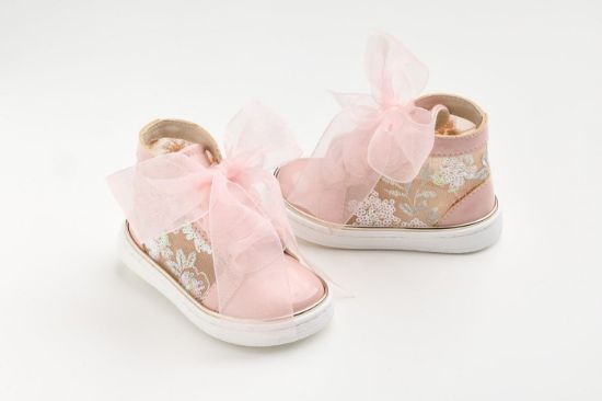 Μποτάκι περπατήματος σε dusty pink δέρμα και διαφάνεια κεντημένη με παγιέτες