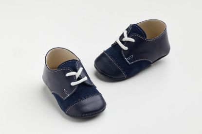 Παπουτσάκι αγκαλιάς σε μπλε λείο δέρμα και μπλε καστόρ δέρμα