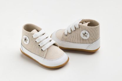 Εικόνα της A611E - μποτάκι πρώτα βήματα σε λευκό δέρμα και εκρού ύφασμα