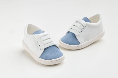 Εικόνα της FS61P - παπουτσάκι σε λευκό δέρμα και γαλάζιο καστόρ δέρμα