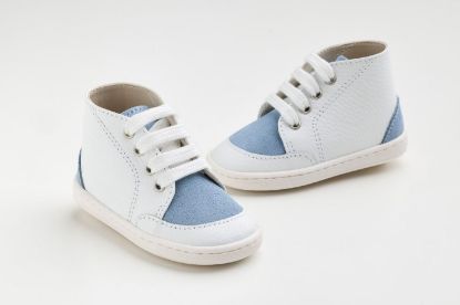 Εικόνα της FS66P - μποτάκι σε λευκό δέρμα και γαλάζιο καστόρ δέρμα