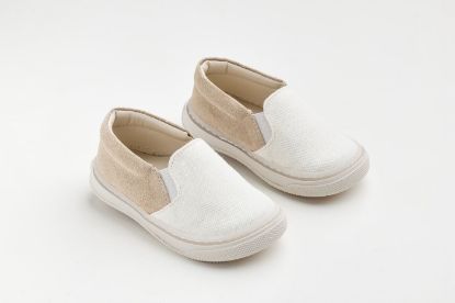 Εσπαντρίγια περπατήματος, σε λευκό ύφασμα και μπεζ καστόρ δέρμα