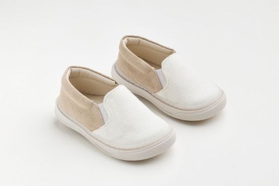 Εσπαντρίγια περπατήματος, σε λευκό ύφασμα και μπεζ καστόρ δέρμα