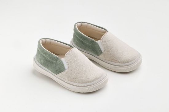 Εικόνα της A620B - εσπαντρίγια περπατήματος, σε μπεζ ύφασμα και μέντα καστόρ δέρμα