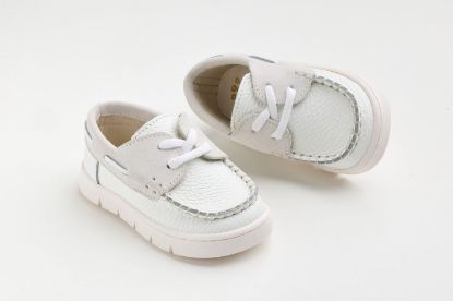 Παπουτσάκι boat περπατήματος σε λευκό δέρμα και λευκό καστόρ δέρμα