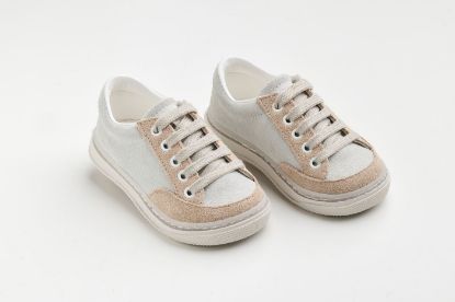 Εικόνα της A626E - παπουτσάκι περπατήματος σε λευκό και μπεζ καστόρ δέρμα