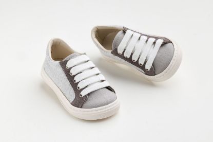 Παπουτσάκι περπατήματος σε γκρι ύφασμα και γκρι καστόρ δέρμα