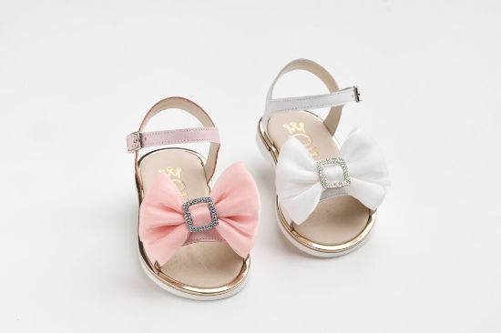 Εικόνα της K649P - Σανδάλι περπατήματος σε dusty pink δέρμα με φιόγκο και μεταλλικό διακοσμητικό με στρας