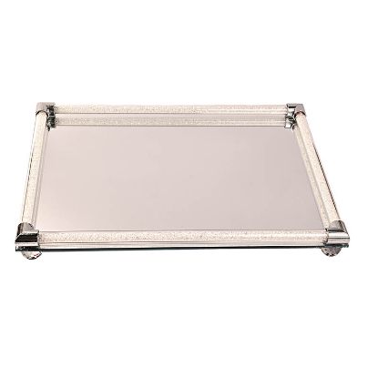 Εικόνα της Δίσκος Με Χερούλια Glitter, Ασημί  Μεταλλικό τελείωμα 30Χ40