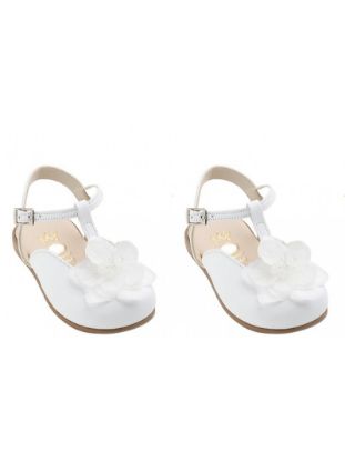 Μπαλαρίνα περπατήματος mule σε λευκό δέρμα με off white λουλούδι