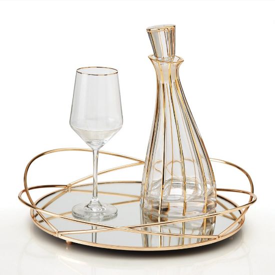 Σετ Κουμπάρου χρυσό: δίσκος καθρέπτης, καράφα & ποτήρι