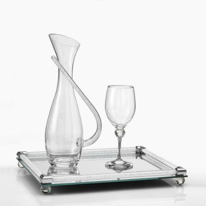 Πολυτελές σετ γάμου σε ασημί με στρας περιλαμβάνει καράφα, ποτήρι & δίσκο Inox