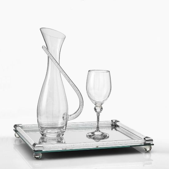 Πολυτελές σετ γάμου σε ασημί με στρας περιλαμβάνει καράφα, ποτήρι & δίσκο Inox