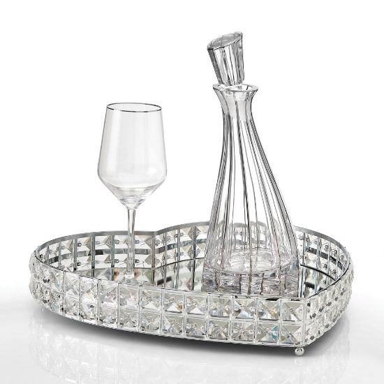 Σετ κουμπάρου με δίσκο καρδιά καθρέπτη με στρας & καράφα