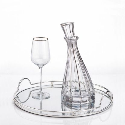 Μοντέρνο σετ γάμου με ασημί δίσκο και κρυστάλλινη καράφα με ρίγες