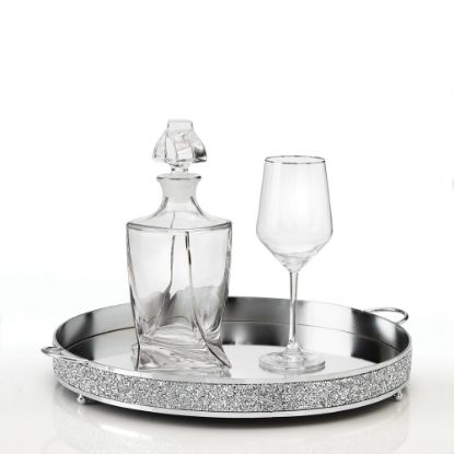 Πολυτελές σετ κουμπάρου με κρυστάλλινη καράφα, ασημί δίσκο με στρας και ποτήρι