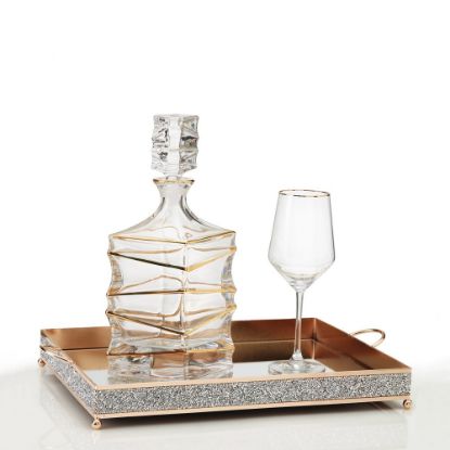 Πολυτελές σετ γάμου ασημί με στρας & καράφα με χρυσό