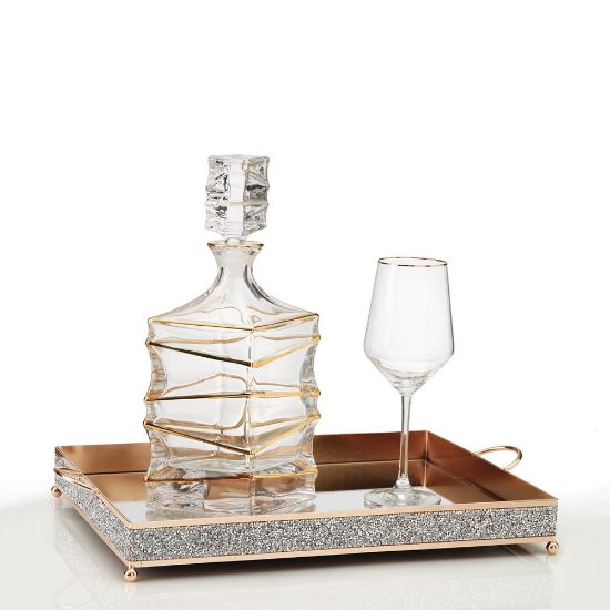 Πολυτελές σετ γάμου ασημί με στρας & καράφα με χρυσό