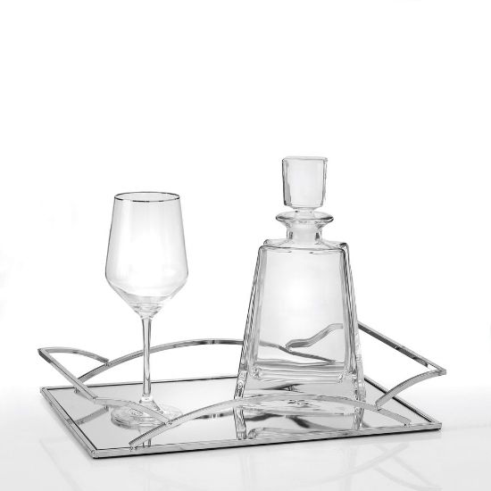 Μοντέρνο σετ γάμου ασημί με Inox δίσκο καθρέπτη & καράφα