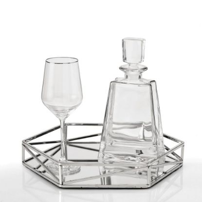 Μοντέρνο σετ κουμπάρου ασημί με εξάγωνο δίσκο καθρέπτη και καράφα