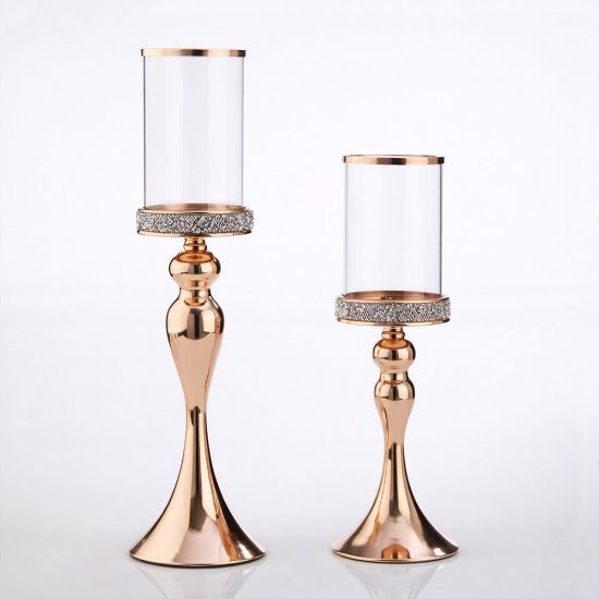 Σετ λαμπάδων γάμου με κρυστάλλινα κηροπήγια, σε χρυσό χρώμα και αρωματικά κεριά