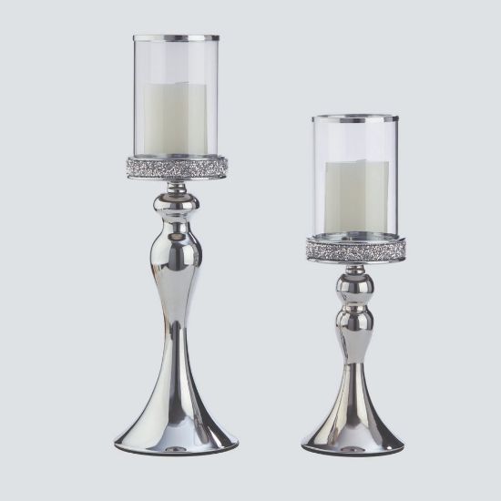 Σετ λαμπάδων γάμου με κρυστάλλινα κηροπήγια, σε ασημί χρώμα και λευκά αρωματικά κεριά