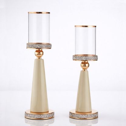 Σετ λαμπάδων γάμου λευκά κηροπήγια, με χρυσές λεπτομέρειες