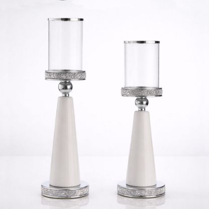 Σετ λαμπάδων γάμου λευκά κηροπήγια, με ασημένιες λεπτομέρειες