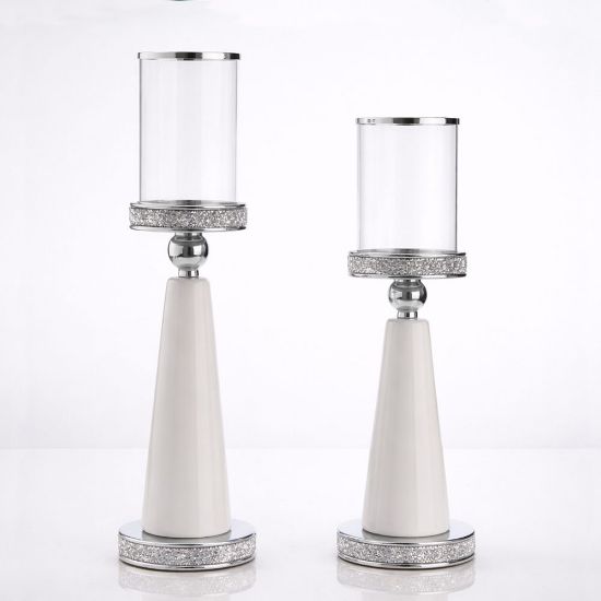 Σετ λαμπάδων γάμου λευκά κηροπήγια, με ασημένιες λεπτομέρειες