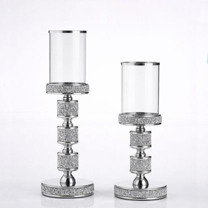 Σετ λαμπάδων γάμου με κρυστάλλινα κηροπήγια, ασημένιες λεπτομέρειες