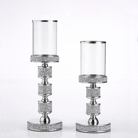 Σετ λαμπάδων γάμου με κρυστάλλινα κηροπήγια, ασημένιες λεπτομέρειες