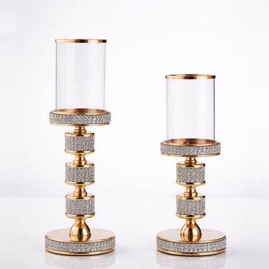 Σετ λαμπάδων γάμου με κρυστάλλινα κηροπήγια και χρυσές λεπτομέρειες