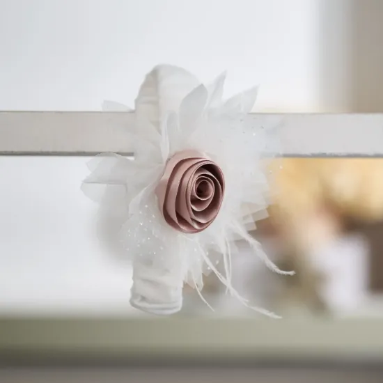 κορδέλα μαλλιών διακοσμημένη με τούλι και χειροποίητο σατέν λουλούδι